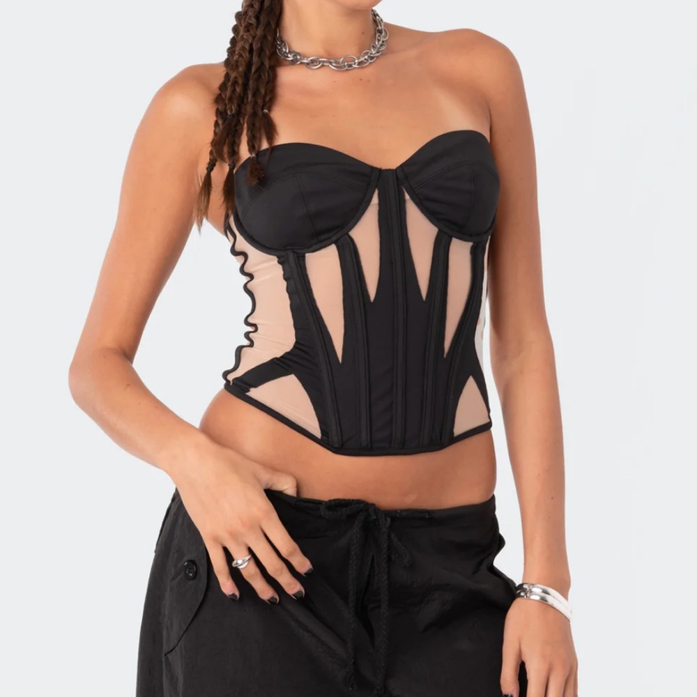 EDIKTED Galaxy Cupped Mesh Corset